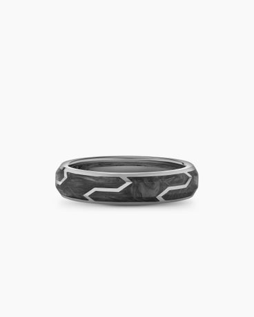 Forged Carbon Band Ring in 18K White Gold, 6mm