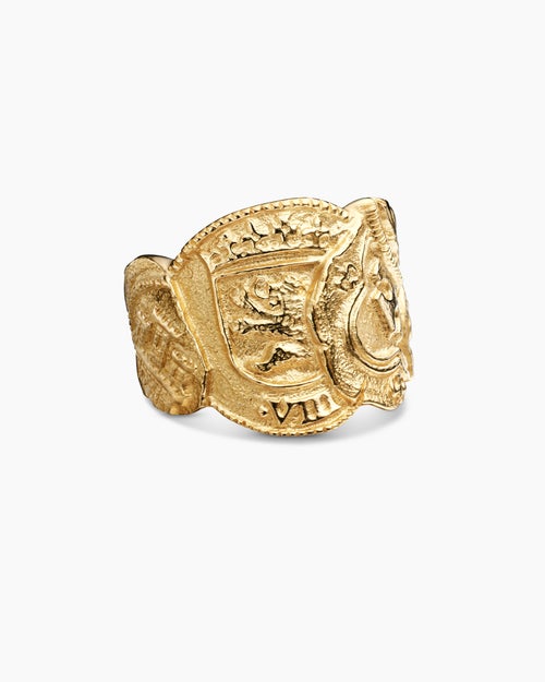 Mens Shipwreck Signet Ring in 18K Yellow Gold, 24mm