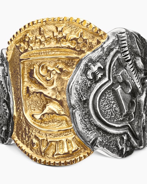 Mens Shipwreck Coin Signet Ring in Sterling Silver with 18K Yellow Gold, 24mm