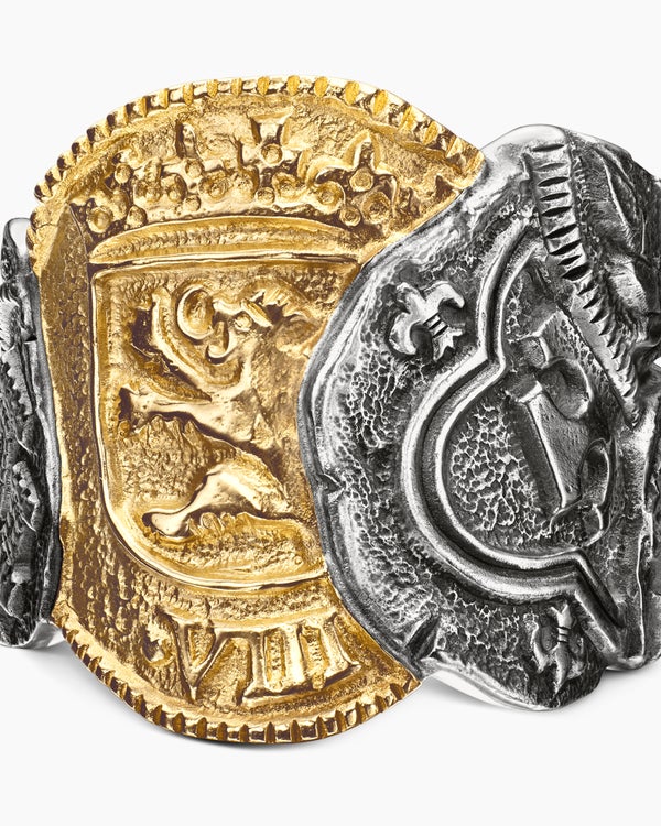 Shipwreck Coin Signet Ring in Sterling Silver with 18K Yellow Gold, 24mm