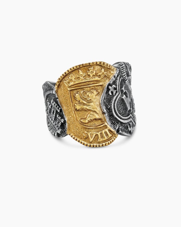 Shipwreck Coin Signet Ring in Sterling Silver with 18K Yellow Gold, 24mm