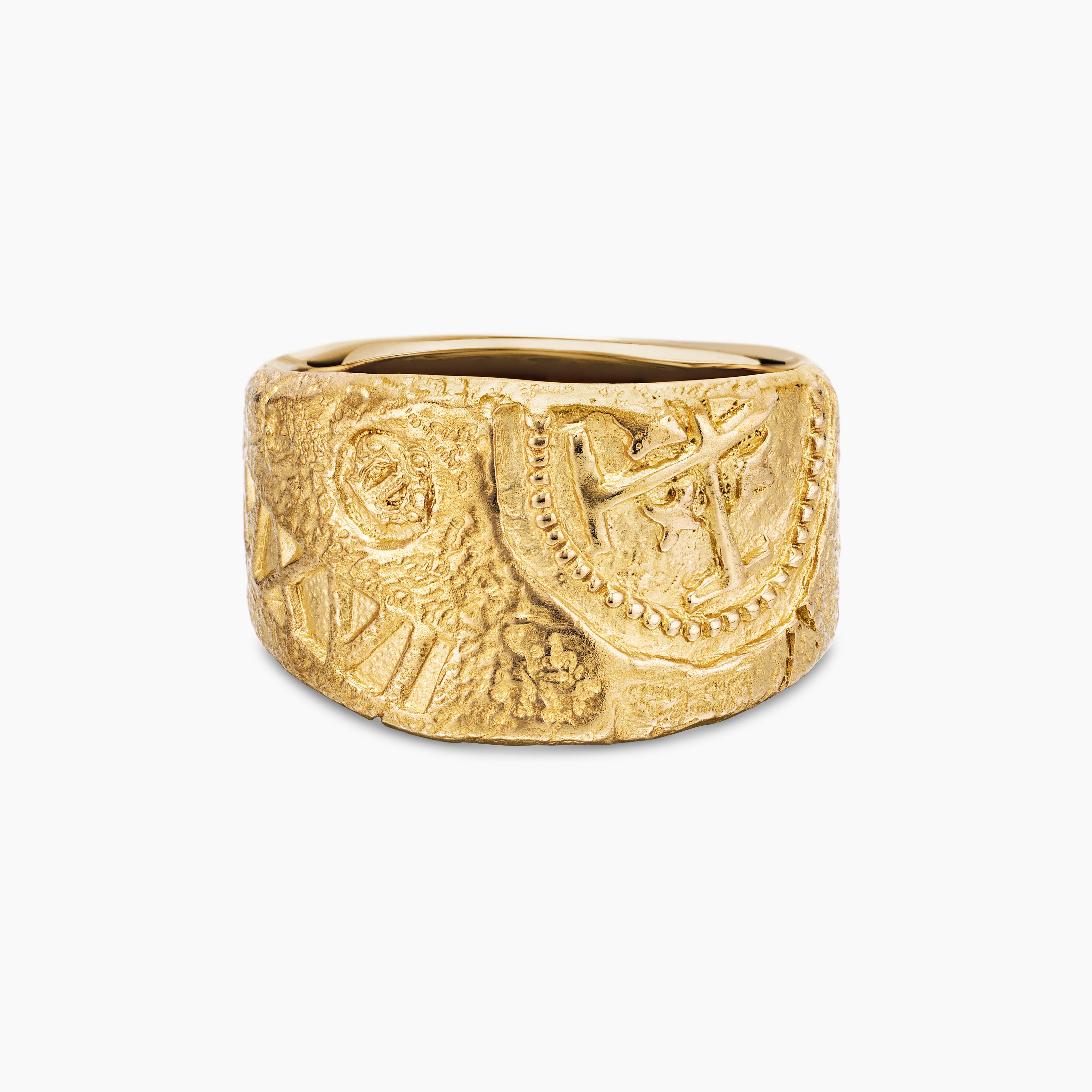 Mens Shipwreck Cigar Band Ring in 18K Yellow Gold, 15mm