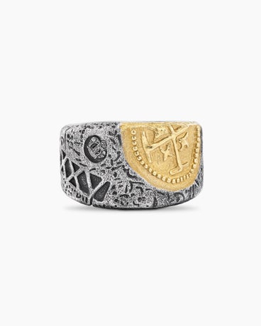 Shipwreck Cigar Band Ring in Sterling Silver with 18K Yellow Gold, 15mm