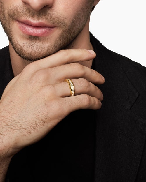 Mens Streamline® Band Ring in 18K Yellow Gold with Diamonds, 6mm