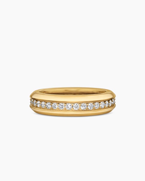 Mens Beveled Band Ring in 18K Yellow Gold with Diamonds, 6mm