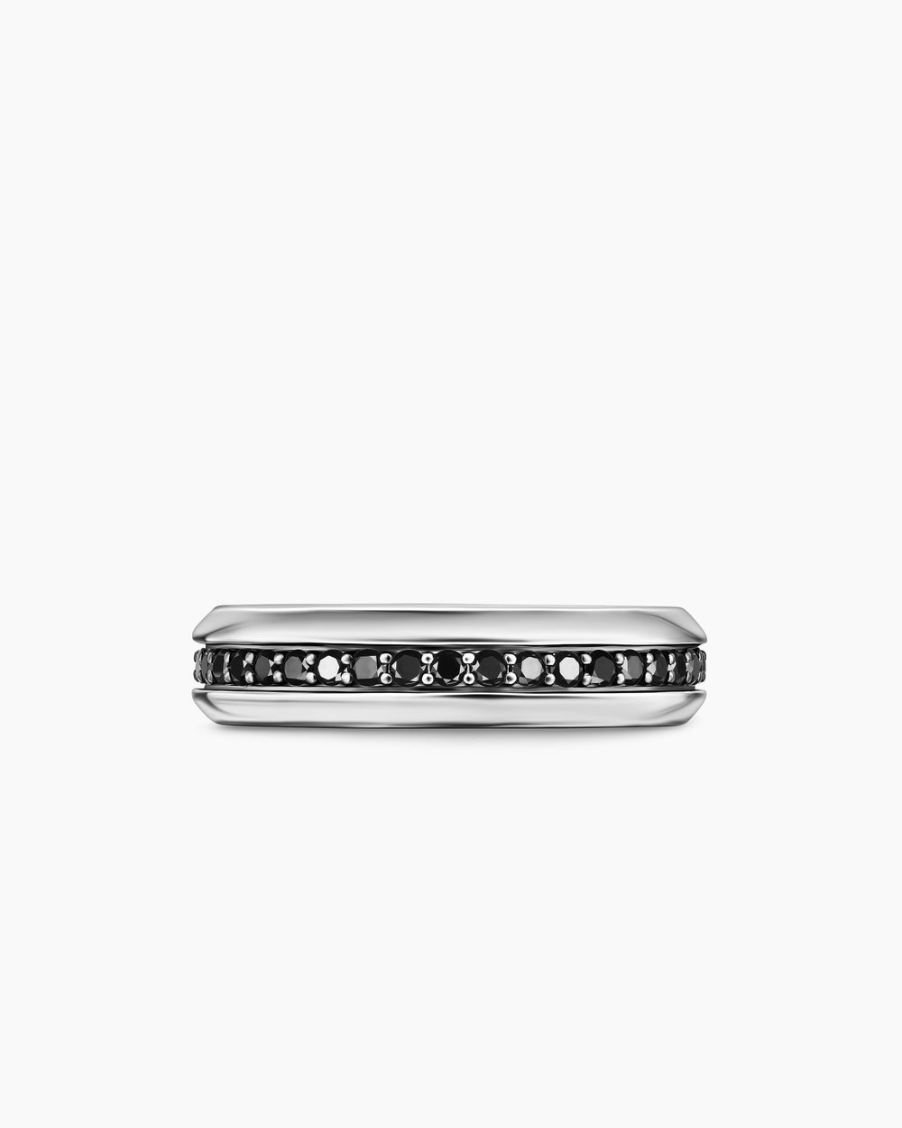 Mens Beveled Band Ring in 18K White Gold with Black Diamonds, 6mm