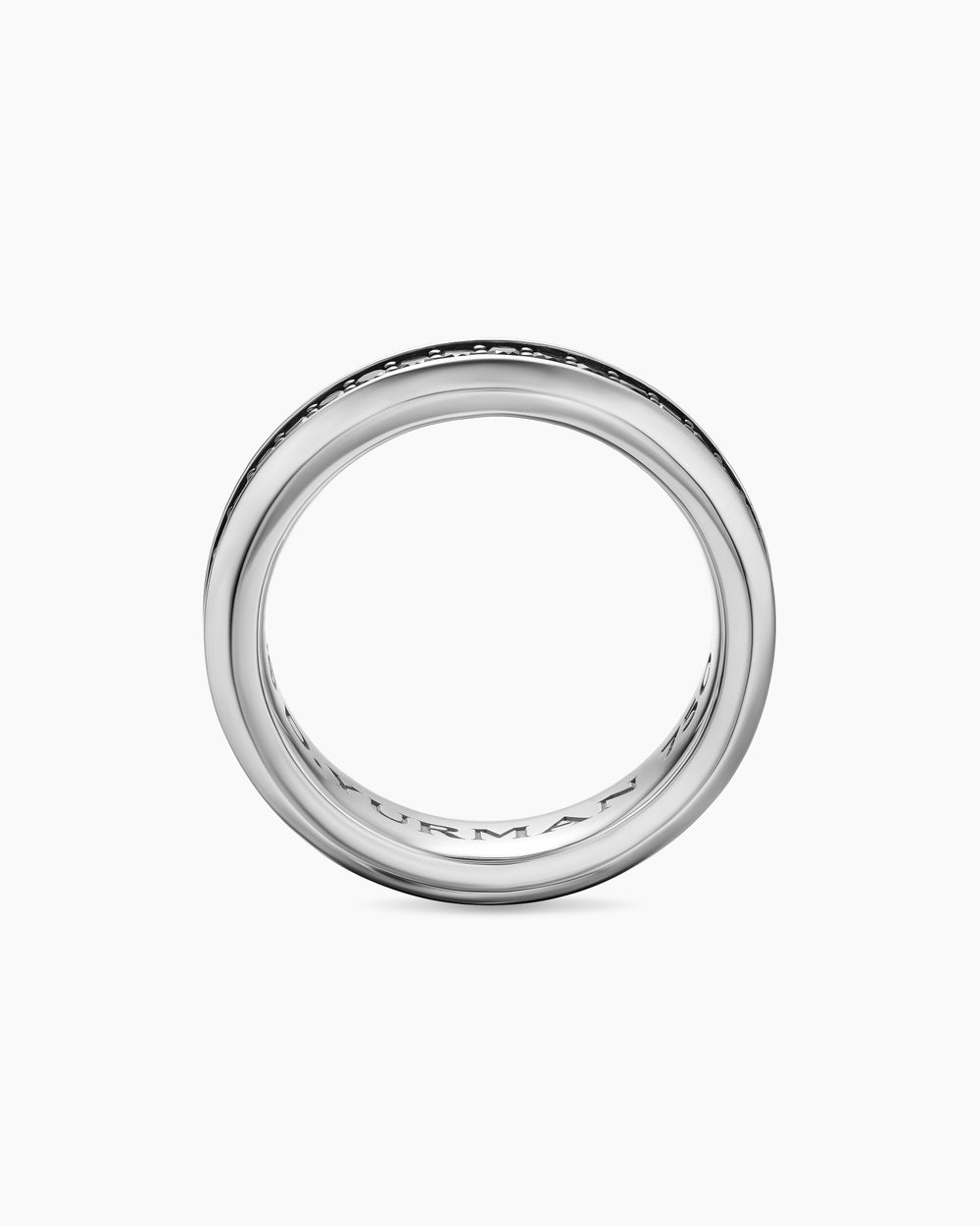 Mens Beveled Band Ring in 18K White Gold with Black Diamonds, 6mm