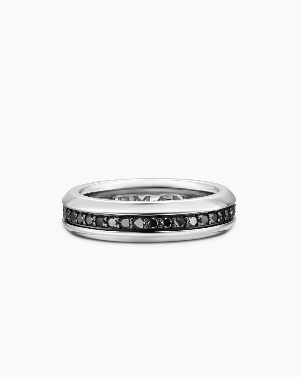 Mens Beveled Band Ring in 18K White Gold with Black Diamonds, 6mm
