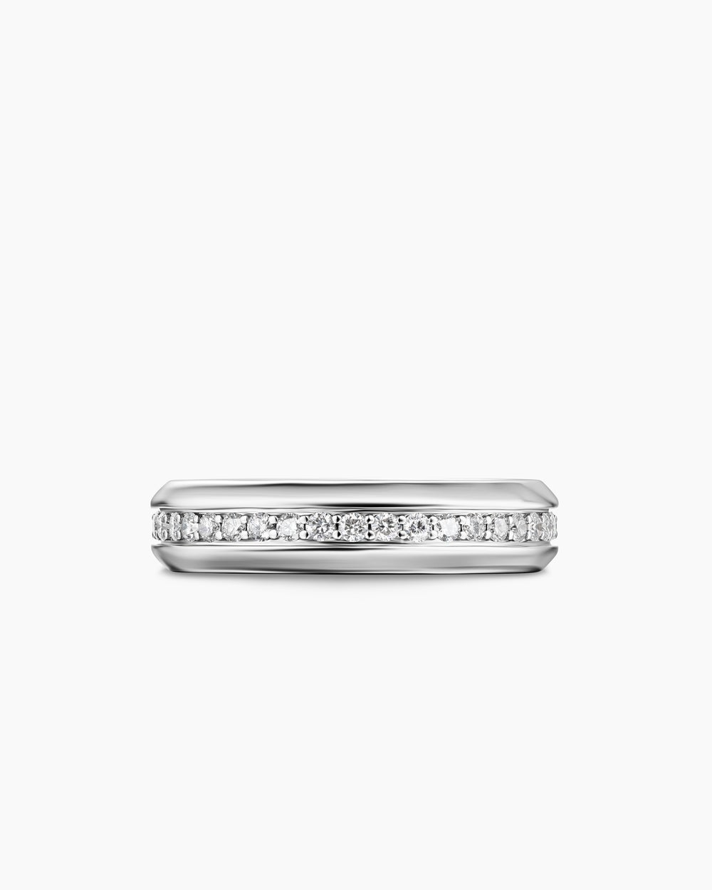 Mens Beveled Band Ring in 18K White Gold, 6mm