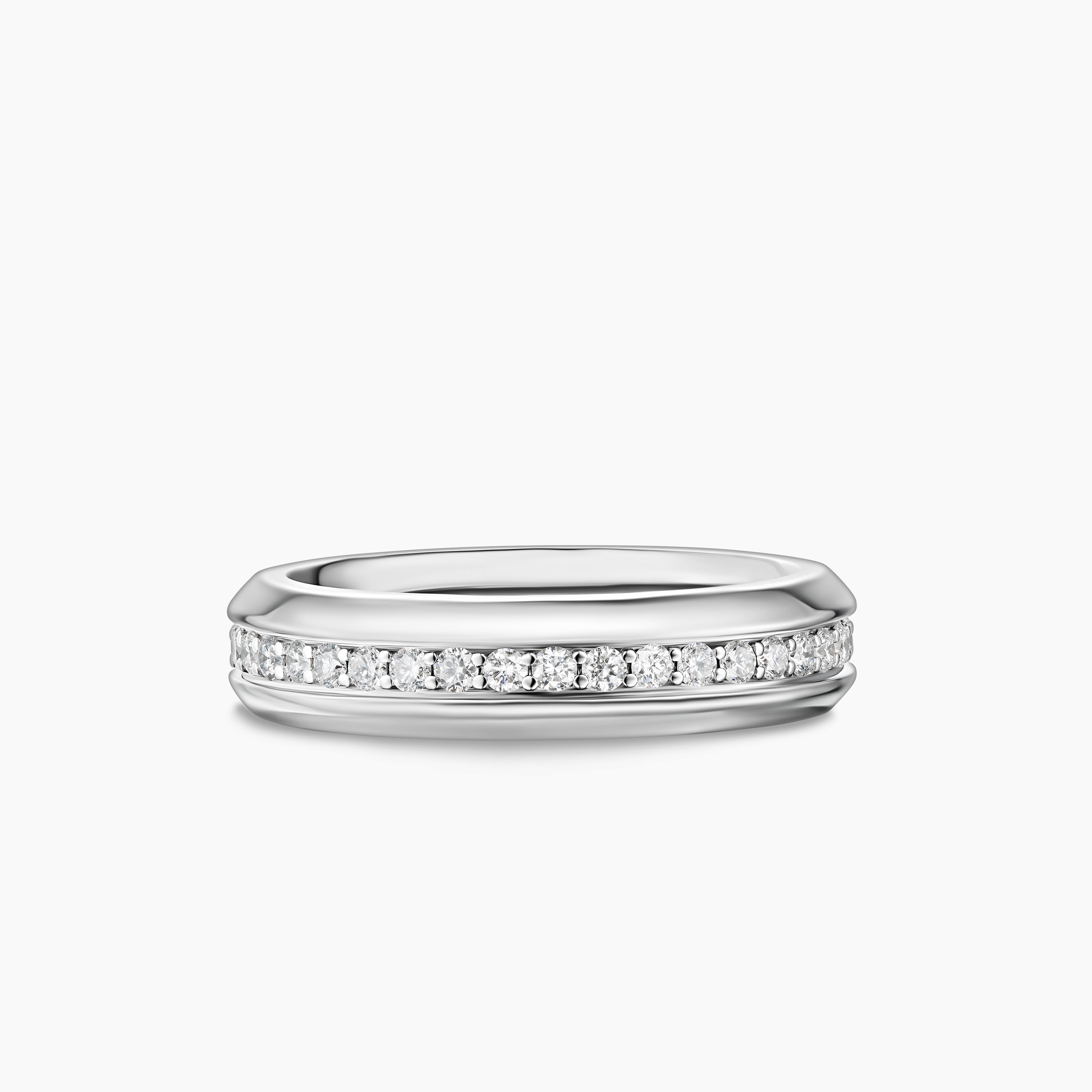 Mens Beveled Band Ring in 18K White Gold, 6mm
