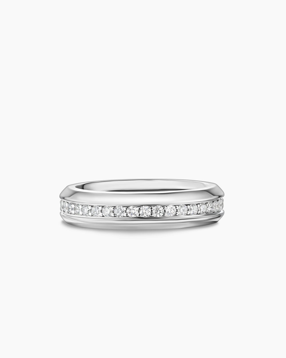 Mens Beveled Band Ring in 18K White Gold, 6mm