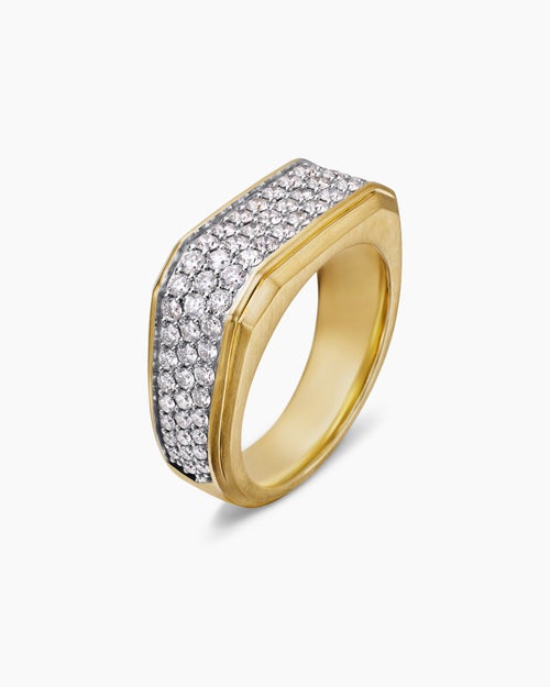Mens Streamline® Signet Ring in 18K Yellow Gold with Diamonds, 10mm