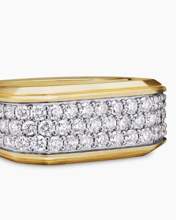 Bague chevalière Deco en or jaune 18 carats, 10 mm