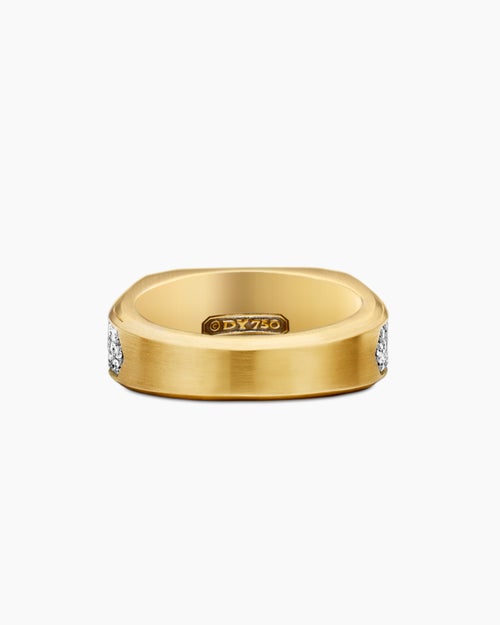 Mens Streamline Signet Ring in 18K Yellow Gold, 10mm
