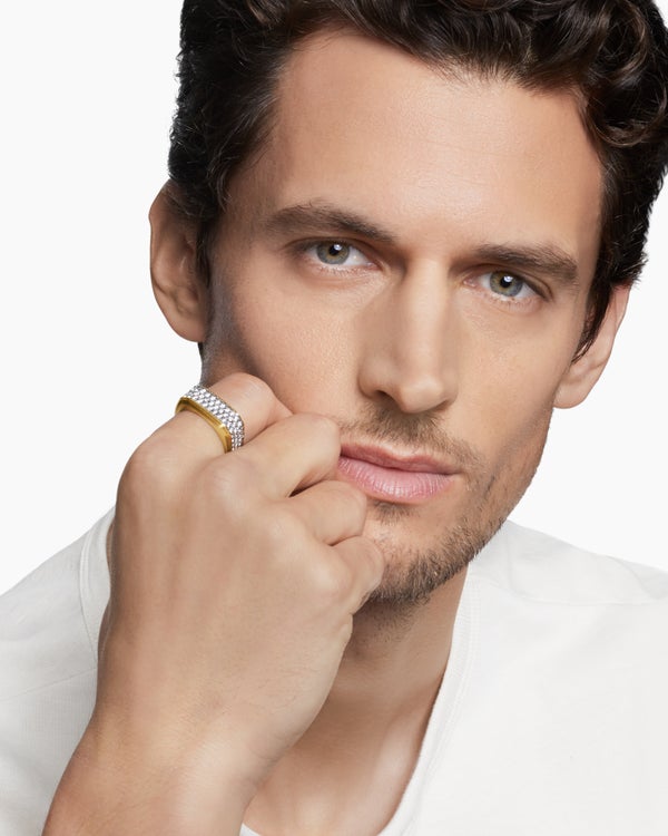 Bague chevalière Deco en or jaune 18 carats, 10 mm