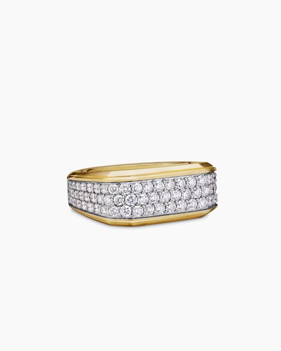 Streamline® Signet Ring in 18K Yellow Gold with Diamonds, 10mm