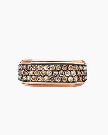 Deco Signet Ring in 18K Rose Gold with Cognac Diamonds, 10mm