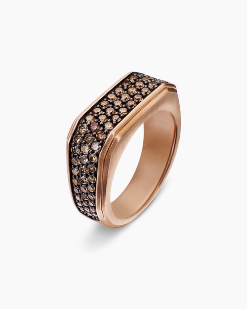 Mens Streamline® Signet Ring in 18K Rose Gold with Cognac Diamonds, 10mm