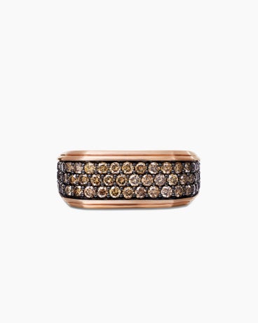 Deco Signet Ring in 18K Rose Gold with Cognac Diamonds, 10mm