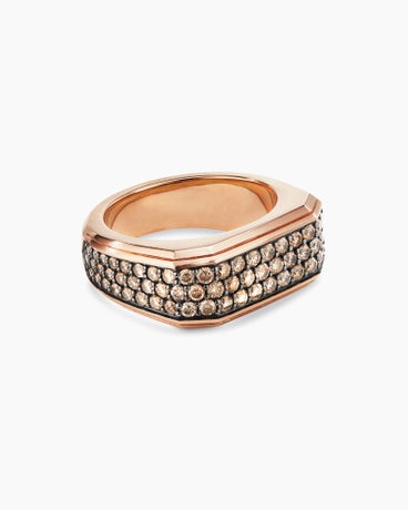 Deco Signet Ring in 18K Rose Gold with Cognac Diamonds, 10mm