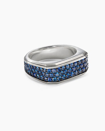Deco Signet Ring in Sterling Silver with Blue Sapphires, 10mm