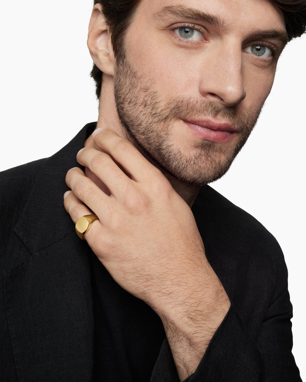 Mens Streamline Pinky Ring in 18K Yellow Gold, 14mm