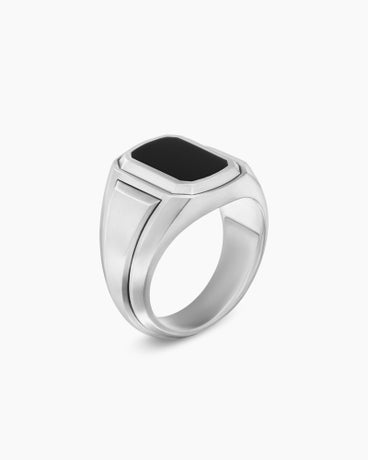 Deco Signet Ring in Sterling Silver with Black Onyx, 18.8mm