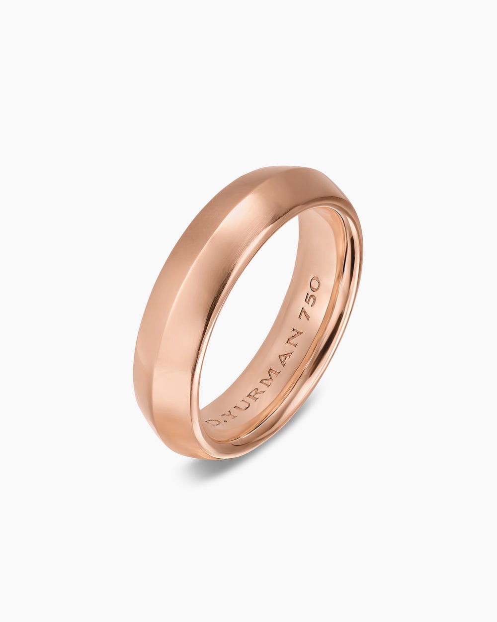 Mens Knife Edge Band Ring in 18K Rose Gold, 6mm