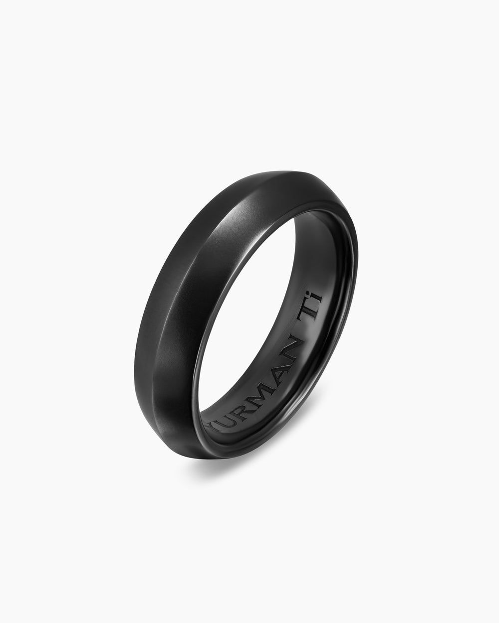 Mens Knife Edge Band Ring in Black Titanium, 6mm