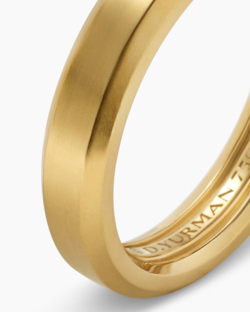 Mens Beveled Band Ring in 18K Yellow Gold, 4mm