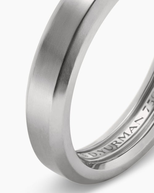 Mens Beveled Band Ring in 18K White Gold, 4mm