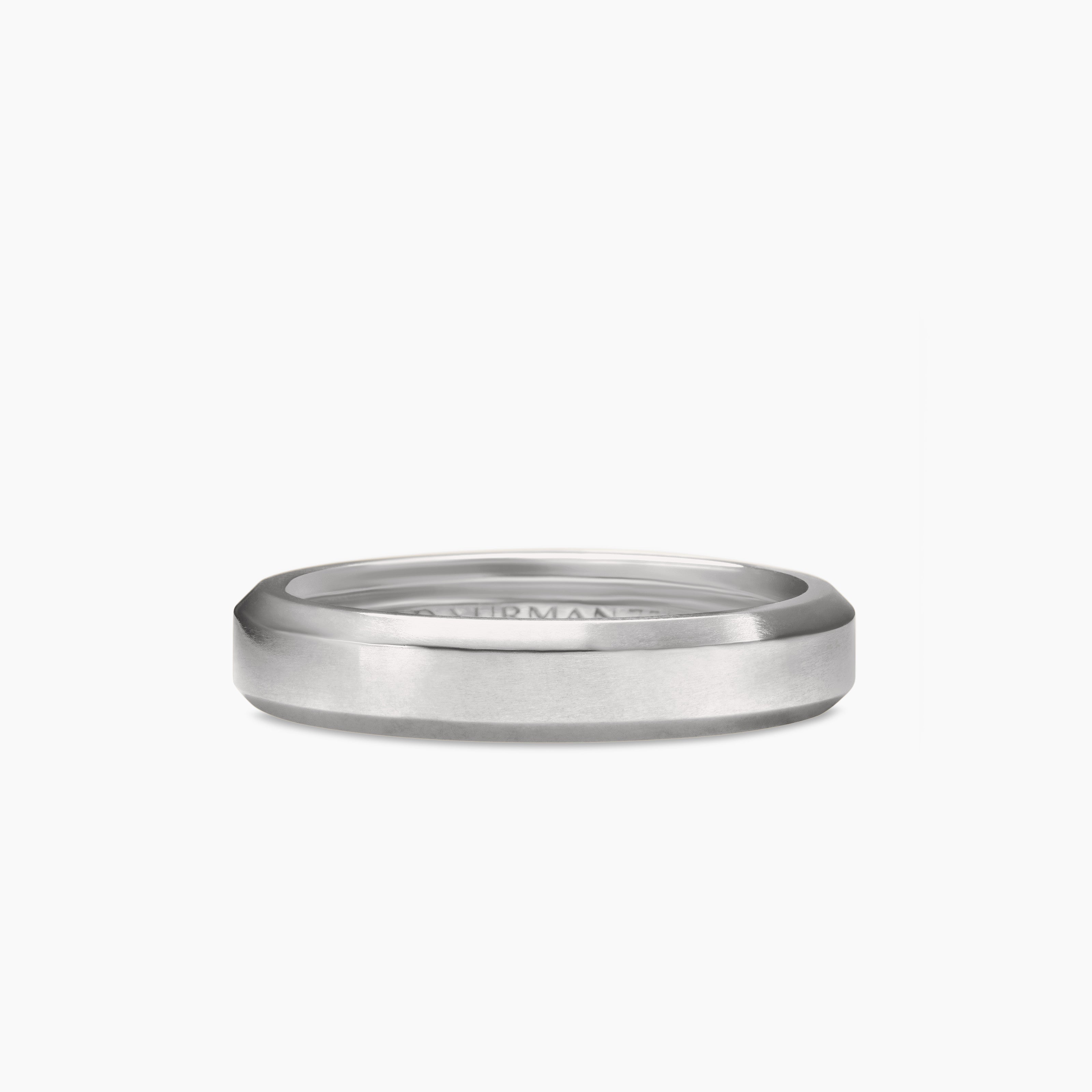 Mens Beveled Band Ring in 18K White Gold, 4mm