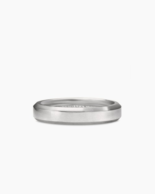 Mens Beveled Band Ring in 18K White Gold, 4mm