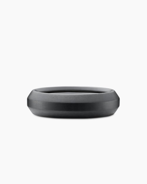 Mens Beveled Band Ring in Black Titanium with Half Pavé Black Diamonds, 6mm