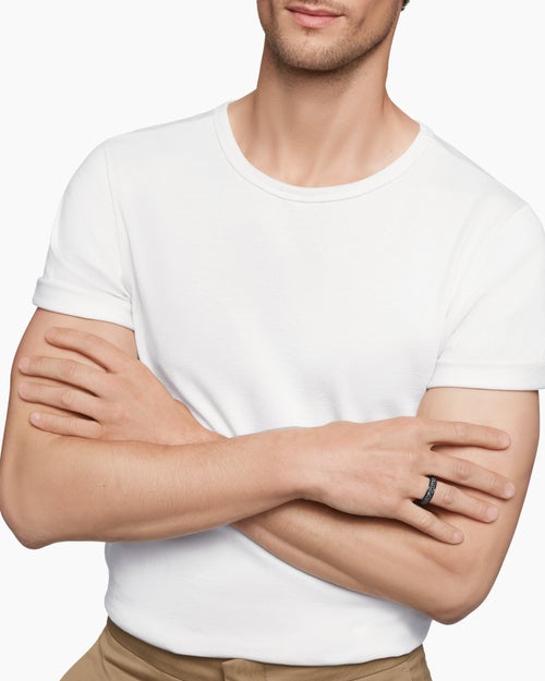 Mens Beveled Band Ring in Black Titanium with Half Pavé, 6mm