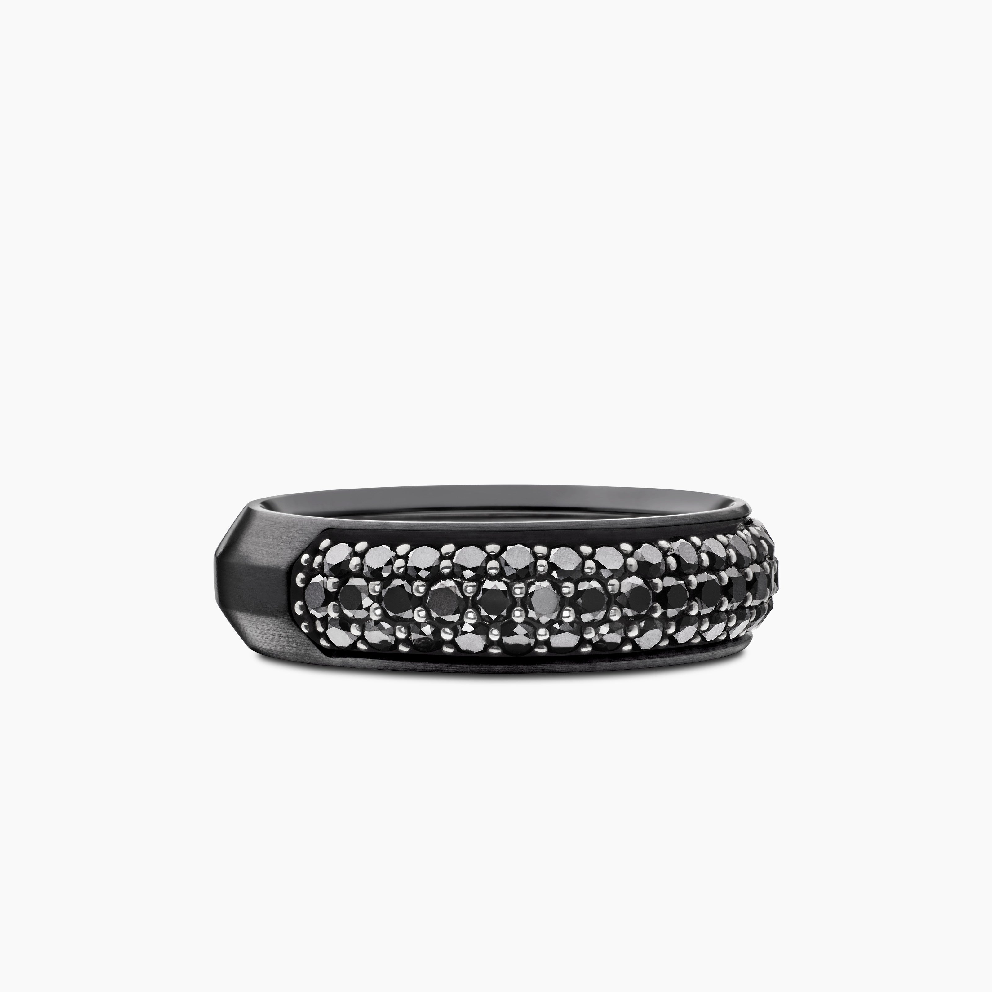 Mens Beveled Band Ring in Black Titanium with Half Pav&eacute;, 6mm