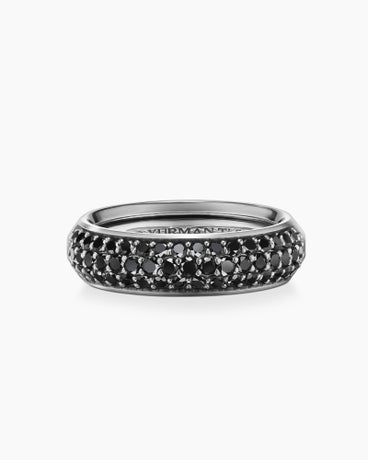 Bevelled Band Ring in Grey Titanium with Half Pavé Black Diamonds, 6mm