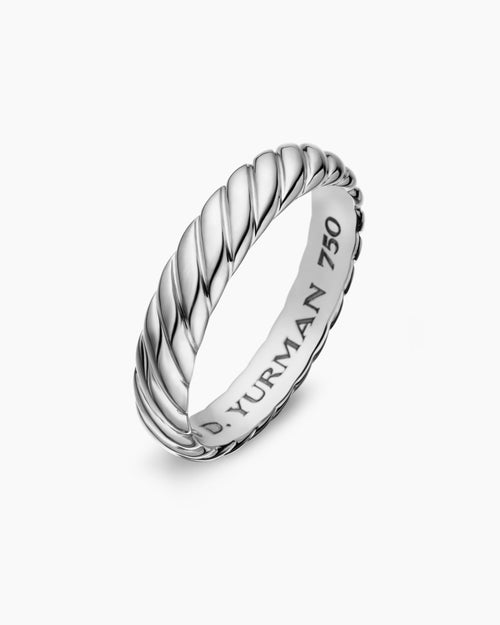 Mens Cable Band Ring in 18K White Gold, 5mm