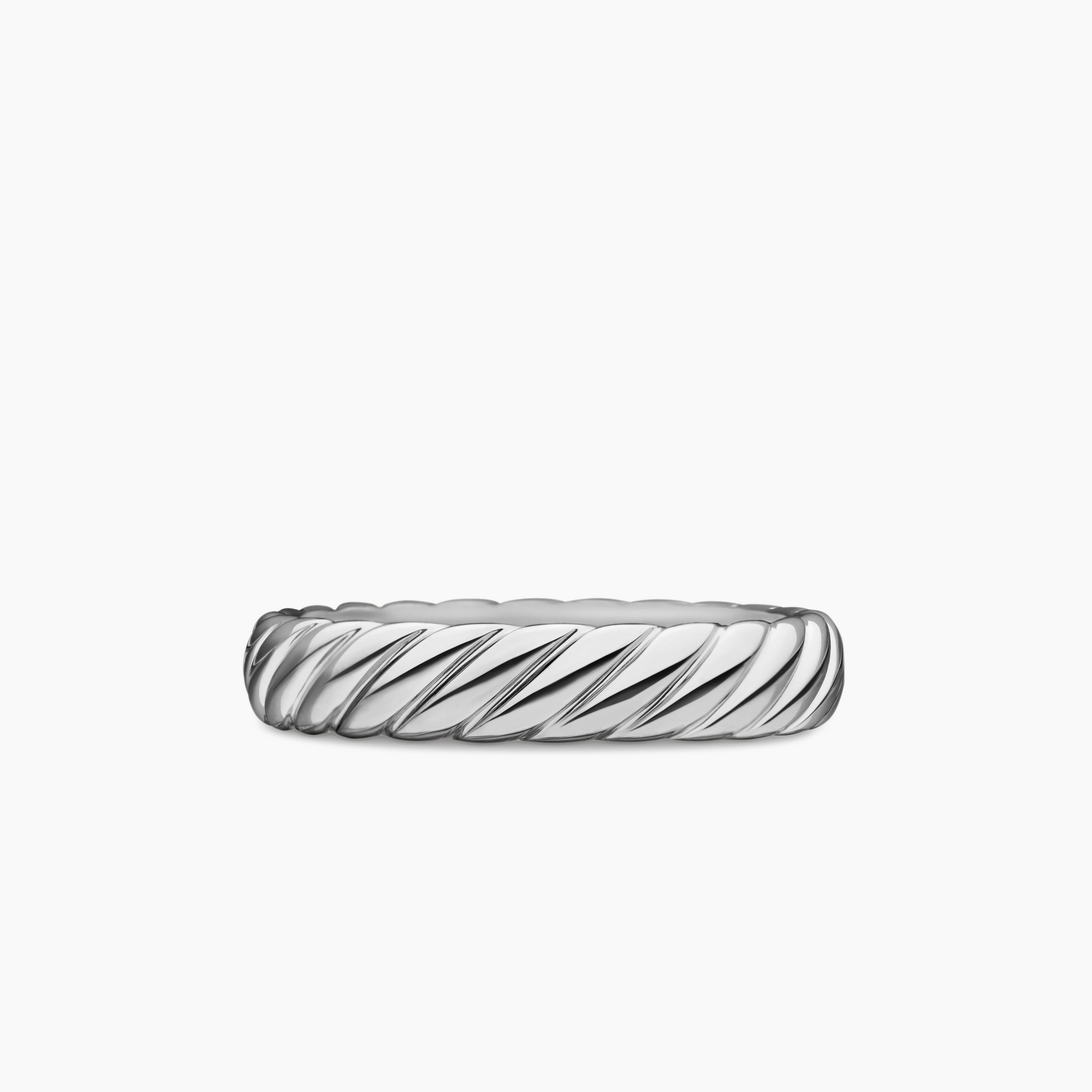 Mens Cable Band Ring in 18K White Gold, 5mm