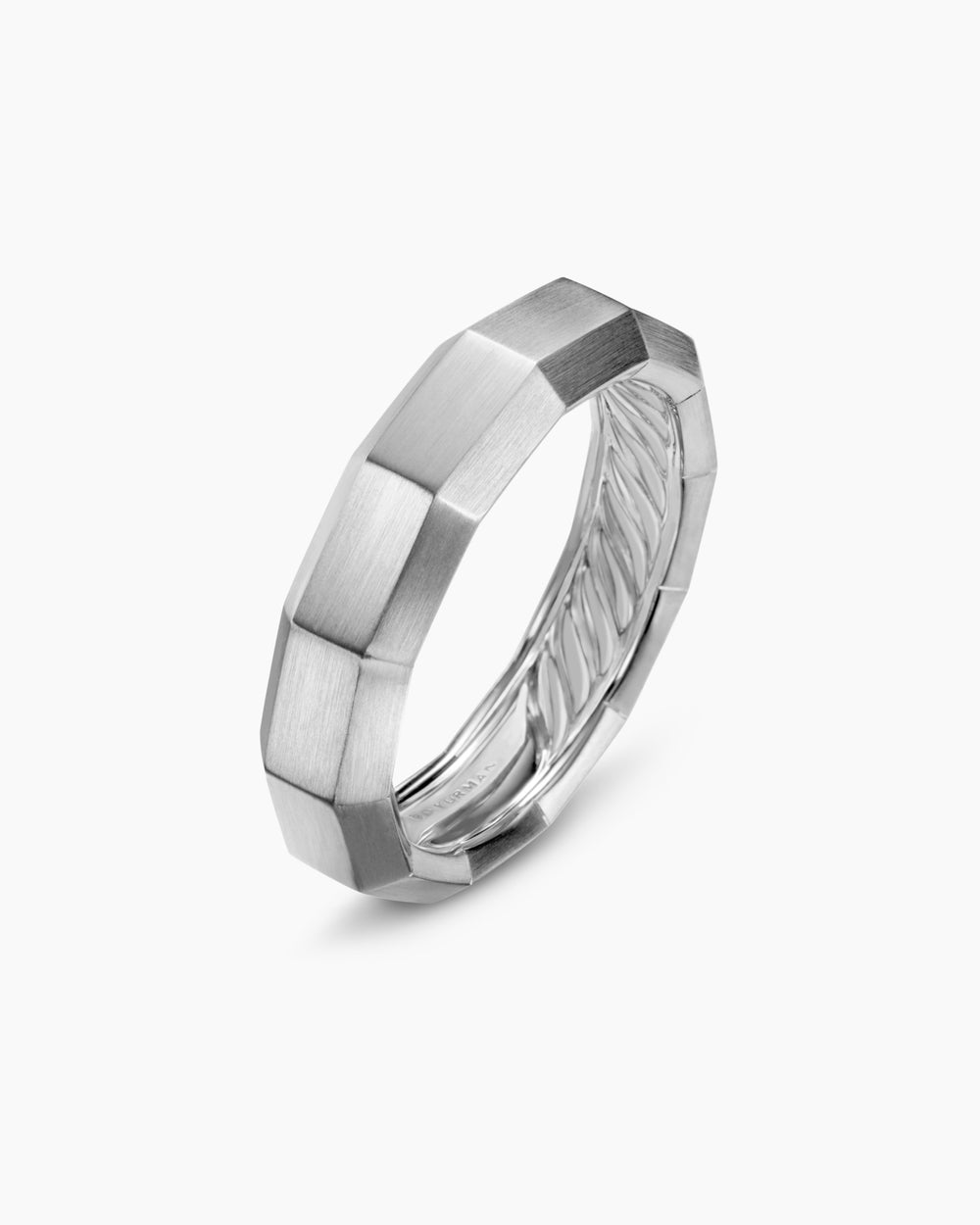 Mens Faceted Band Ring in 18K White Gold, 6mm