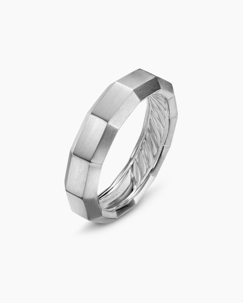 Mens Faceted Band Ring in 18K White Gold, 6mm