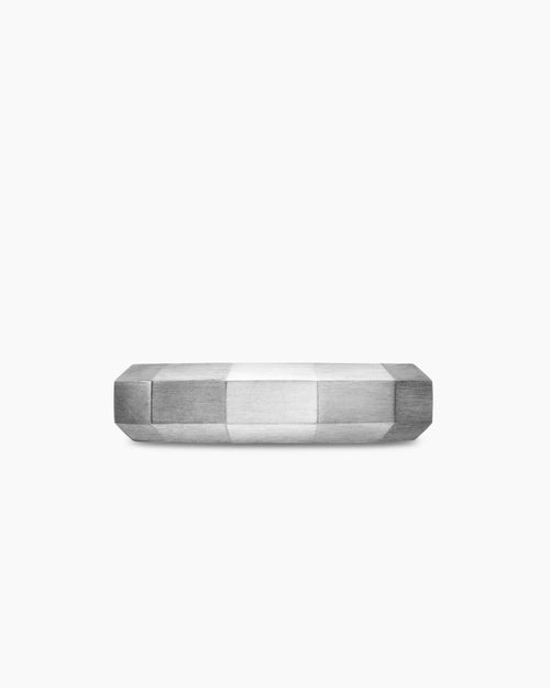 Mens Faceted Band Ring in 18K White Gold, 6mm