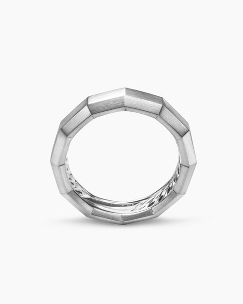 Mens Faceted Band Ring in 18K White Gold, 6mm