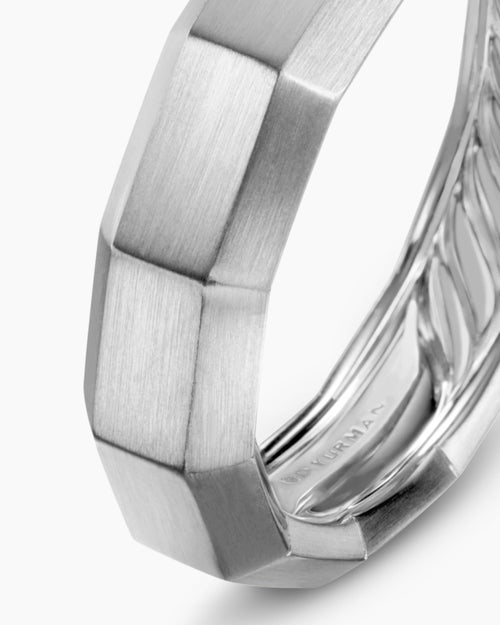 Mens Faceted Band Ring in 18K White Gold, 6mm