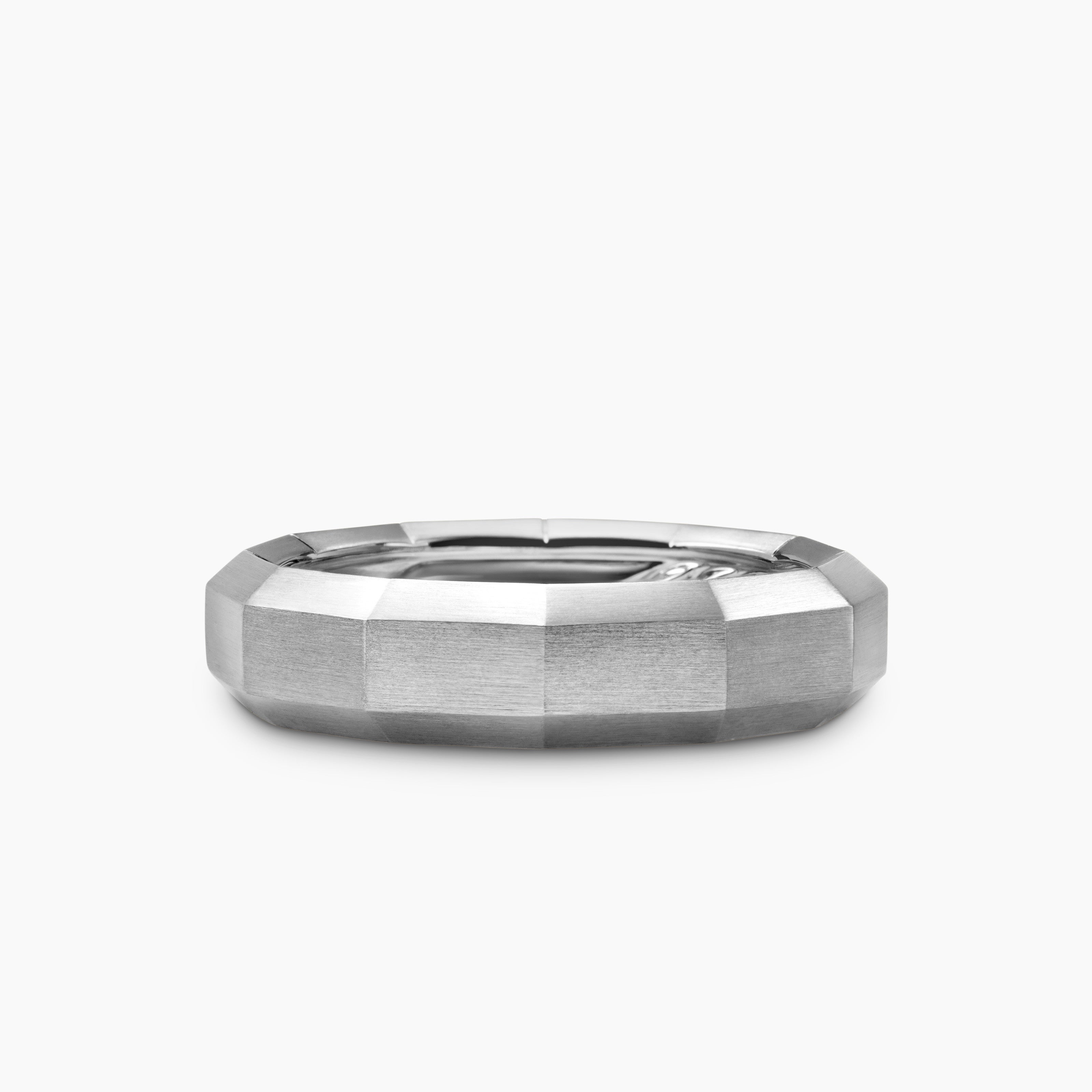 Mens Faceted Band Ring in 18K White Gold, 6mm