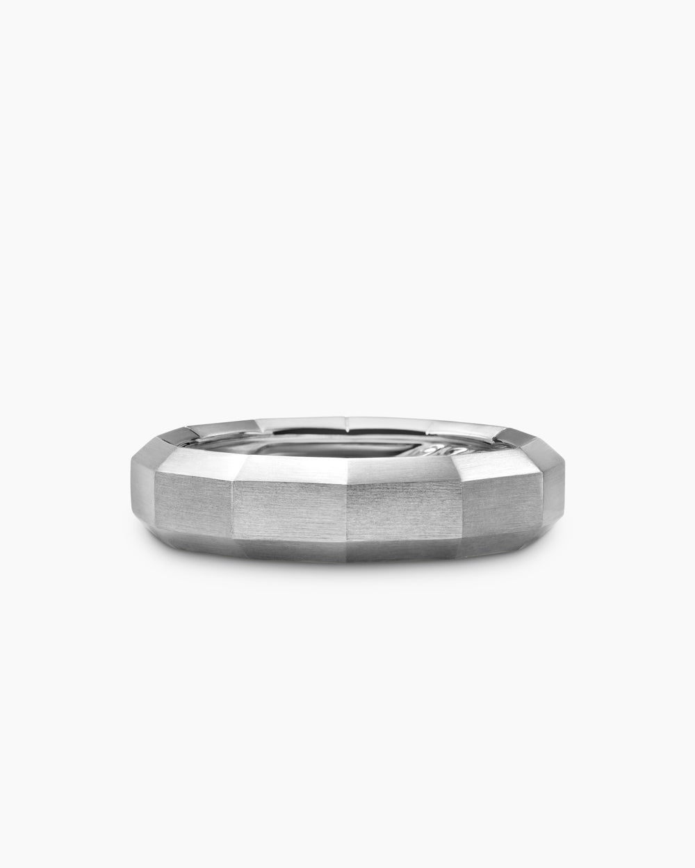Mens Faceted Band Ring in 18K White Gold, 6mm