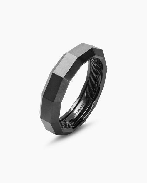 Mens Faceted Band Ring in Black Titanium, 6mm