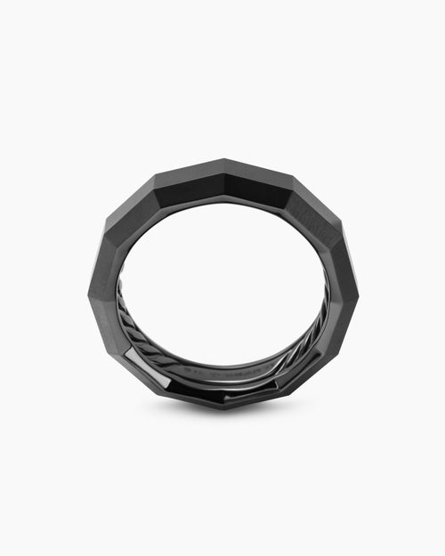 Mens Faceted Band Ring in Black Titanium, 6mm