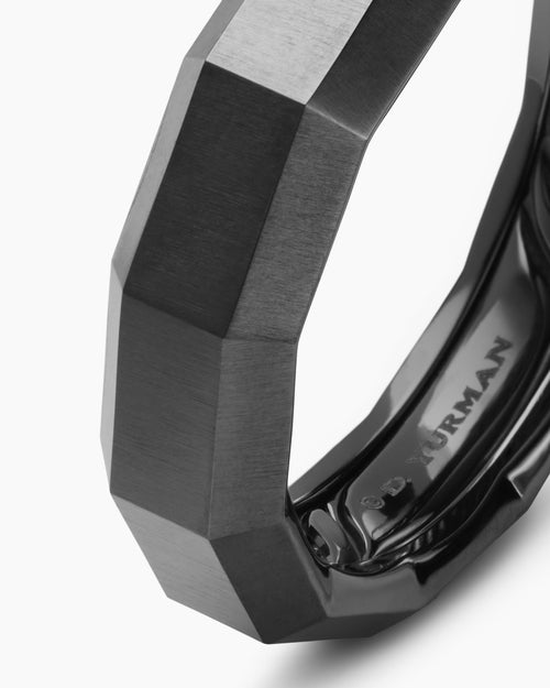 Mens Faceted Band Ring in Black Titanium, 6mm