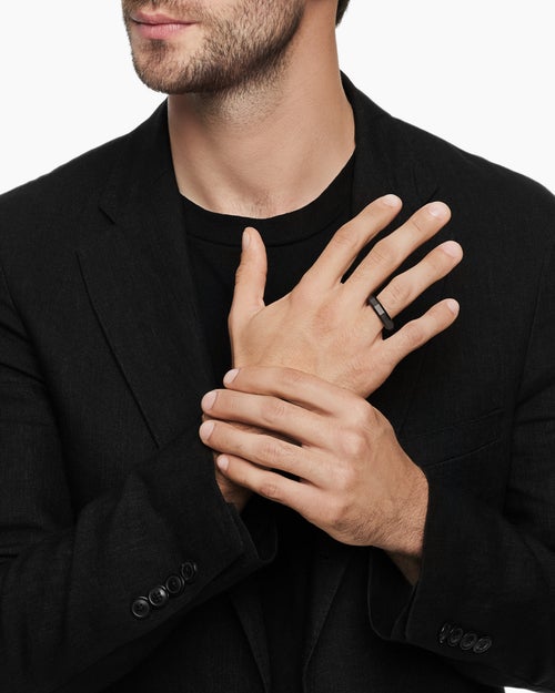 Mens Faceted Band Ring in Black Titanium, 6mm